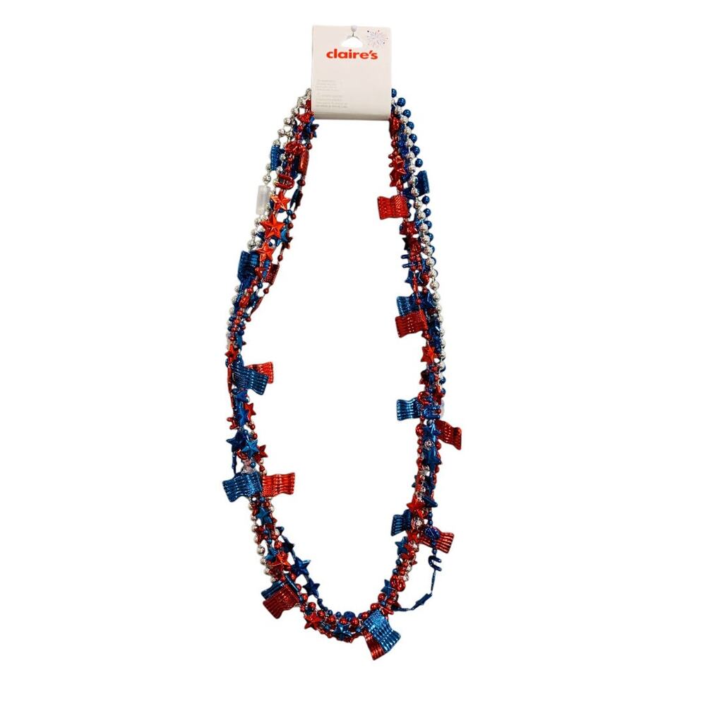 Claires New Set of 6 Overhead Necklaces Patriotic USA Flag Star